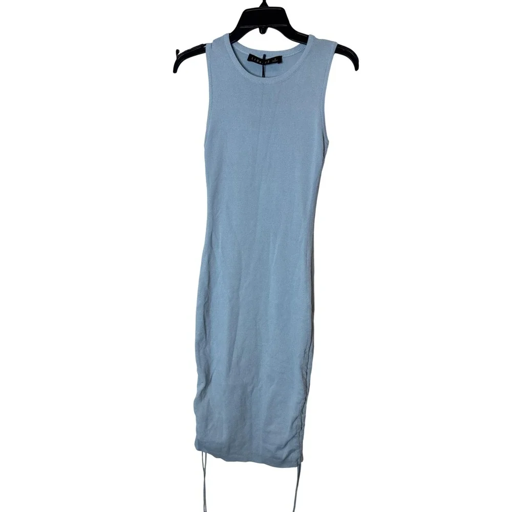 Lioness Military‎ Minds Dress Womens Small Blue Ruched Bodycon Mini Crew Neck
